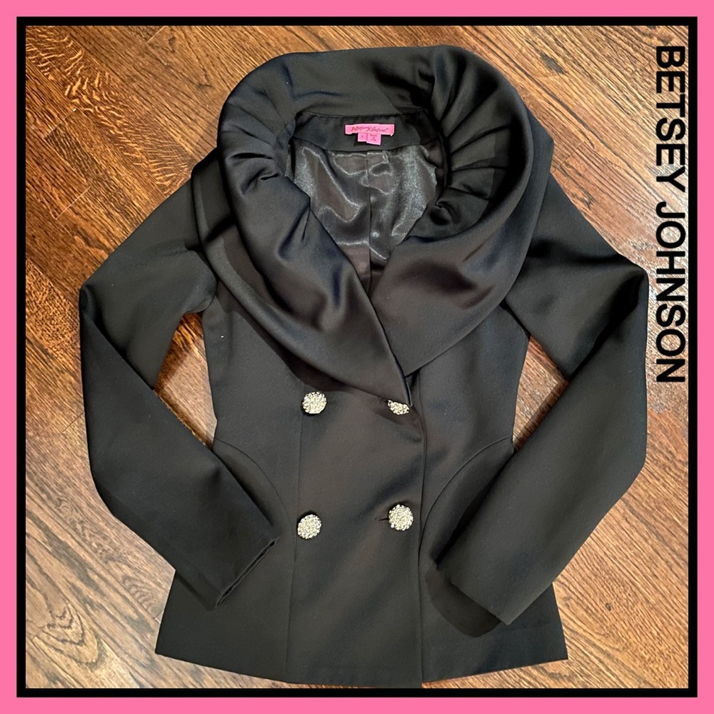 BETSEY JOHNSON “RARE” BLACK, DOUBLE BREASTED, LG SLEEVED EVENING JACKET- VINTAGE - Picture 1 of 8